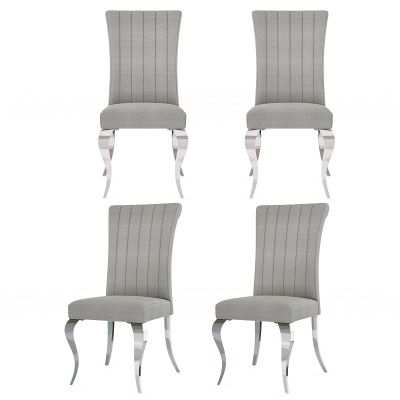 Anewsun Silver Boucle Dining Chairs Set of 4, Modern Upholstered High Back Gray Kitchen Dining Chairs with Thick Cushions Chrome Stainless Steel Polished Legs, Loads 500lbs for Kitchen Dining Room