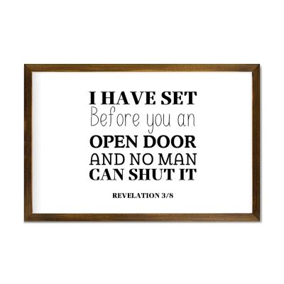 I HAVE SET BEFORE YOU AN OPEN DOOR AND NO MAN CAN SHUT IT Framed Wood Sign Wall Plaque 12x8in Wooden Wall Sign with Quotes,Farmhouse Bedroom Living Room Home Decor