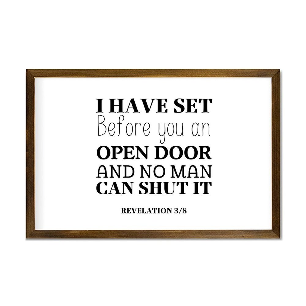I HAVE SET BEFORE YOU AN OPEN DOOR AND NO MAN CAN SHUT IT Framed Wood Sign Wall Plaque 12x8in Wooden Wall Sign with Quotes,Farmhouse Bedroom Living Room Home Decor