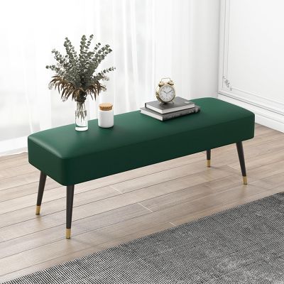 End of Bed Bench, Indoor Corner Upholstered Entryway Shoe Change Bench with Metal Legs, Modern Faux Leather Cushioned Ottoman Bench for Living Room, Bedroom, Dining Room, Hallway(Dark Green,120x40x43c