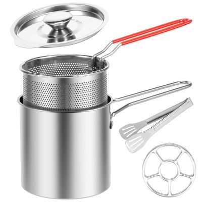 HSHGZSR Deep Fryer Pot Heat Resistant Fryer Pot Stainless Steel Deep Oil Fryer Food Grade Outdoor Cooking Fryer with Strainer Basket and Riveted Handle for Frying Fish Shrimp Chicken Fries (Style 3)
