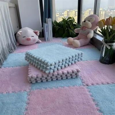 YQJYBD 10pcs Foam Carpet Tiles,Four Seasons Universal Suede Floor Mat,Stitching Bedroom Wall-to-Wall Carpeting,RV Carpet Tiles for Bedroom, Playroom,Exercise(Dark Blue Pink)