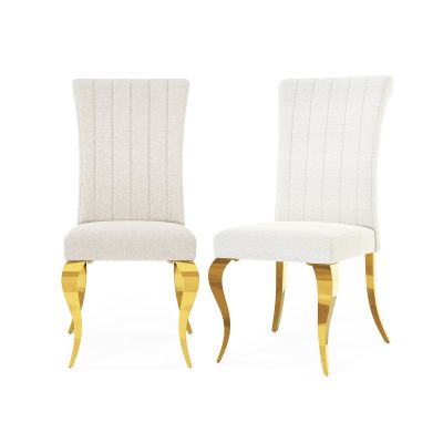 Anewsun White Dining Chairs Set of 2, Modern Upholstered Chairs with Thick Cushions Gold Stainless Steel Polished Legs, Loads 500 LBS for Kitchen Lining Room