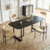 63" W Modern Faux Marble Dining Table for 6, Black Rectangle Kitchen Dining Room Table with Black Finish Metal Legs, Heavy Duty Heat Resistant Dinner Table view 3