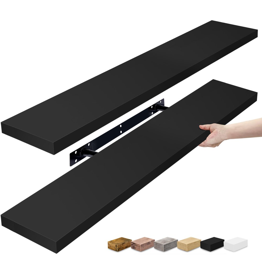 Sorbus Floating Shelves for Wall - 35 Inch Long Bathroom Shelves, Wall Decor for Bedroom, Kitchen, Living Room & Book Storage - Mounted Floating Shelf with Invisible Brackets (Black, 2 Pack)