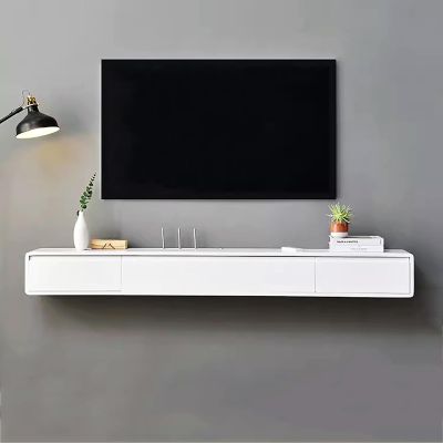 Lebolna Solid Wood Floating Tv Stand Shelf with Drawers,Wall Mounted Entertainment Center Floating Media Console,Farmhouse Wooden Floating Tv Cabinet for Living Room(47.2" W x 8" D x 9.5" H, White)