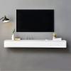 Lebolna Solid Wood Floating Tv Stand Shelf with Drawers,Wall Mounted Entertainment Center Floating Media Console,Farmhouse Wooden Floating Tv Cabinet for Living Room(47.2" W x 8" D x 9.5" H, White) view 1