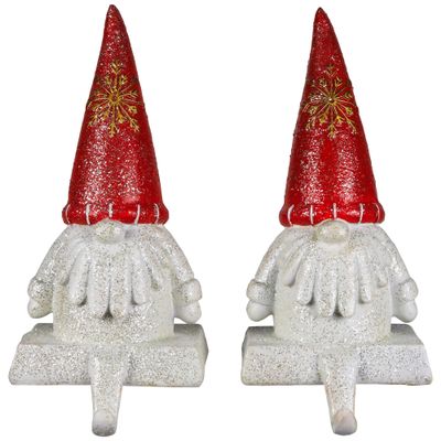 Northlight Glittered Gnome Christmas Stocking Holders - 8.25" - Set of 2