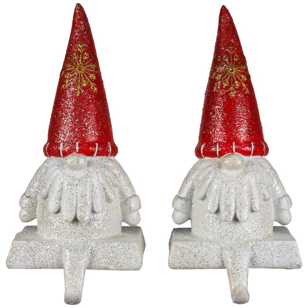 Northlight Glittered Gnome Christmas Stocking Holders - 8.25" - Set of 2
