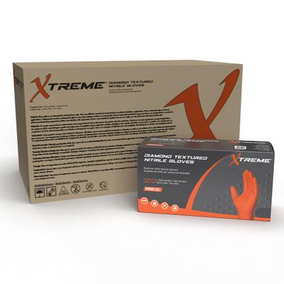 Xtreme Orange Nitrile Gloves with Diamond Texture, Powder Free, Industrial Grade, Size Medium, Case of 1000 Gloves