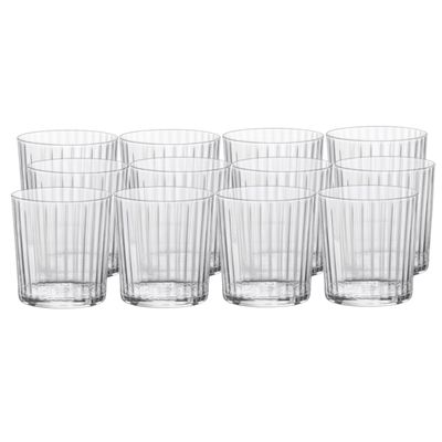 Bormioli Rocco Exclusiva Negroni Glasses, Set of 12-12 Oz. Ribbed Cocktail Tumblers Made in Italy with Star Crystal Glass & XLT Treatment - Stylish Everyday Drinkware, Dishwasher Safe