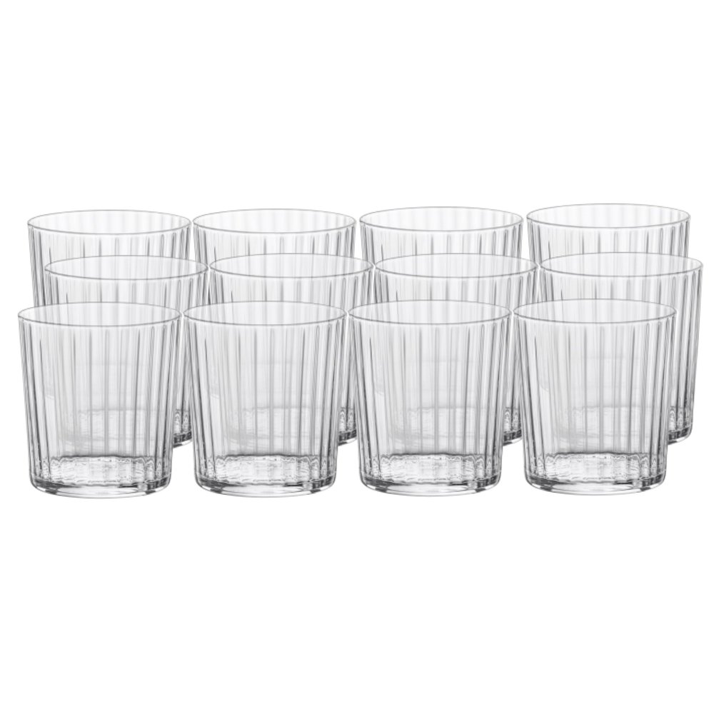 Bormioli Rocco Exclusiva Negroni Glasses, Set of 12-12 Oz. Ribbed Cocktail Tumblers Made in Italy with Star Crystal Glass & XLT Treatment - Stylish Everyday Drinkware, Dishwasher Safe