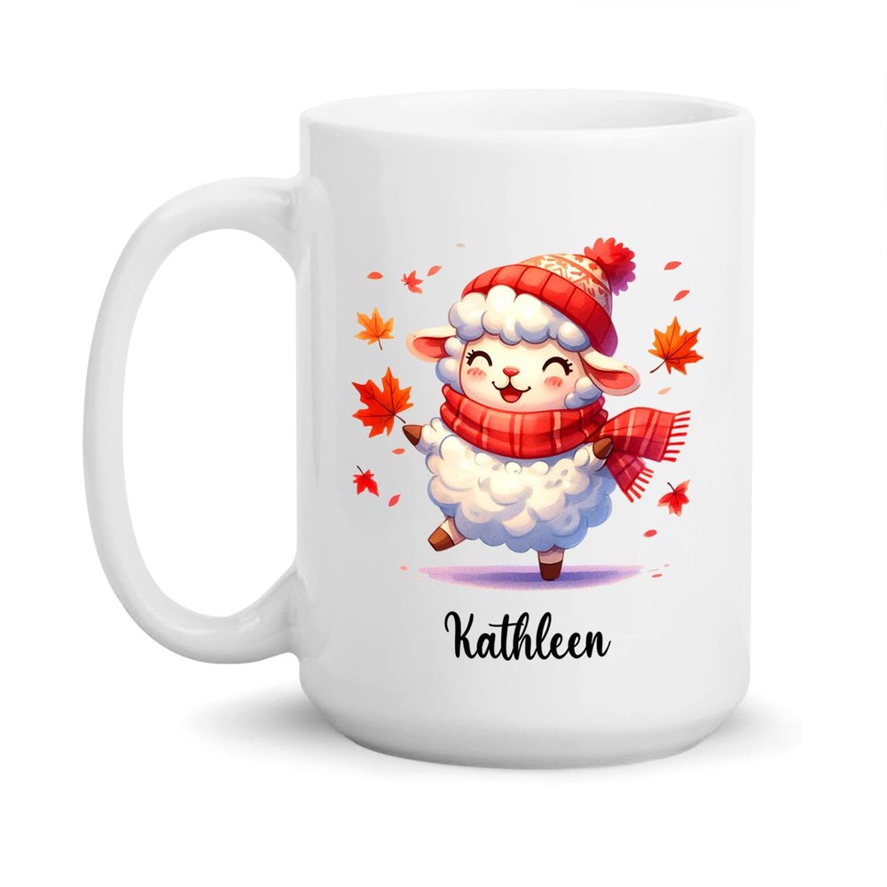 Baby Sheep Coffee Mug, Personalized Name Autumn Sheep Mug Gift, Sheep Animal Cup, Customized Sheep Ceramic Mug Gifts For Sheep Lovers Birthday, Cute Sheep Travel Mugs, Sheep White Tea Cup 11Oz 15Oz