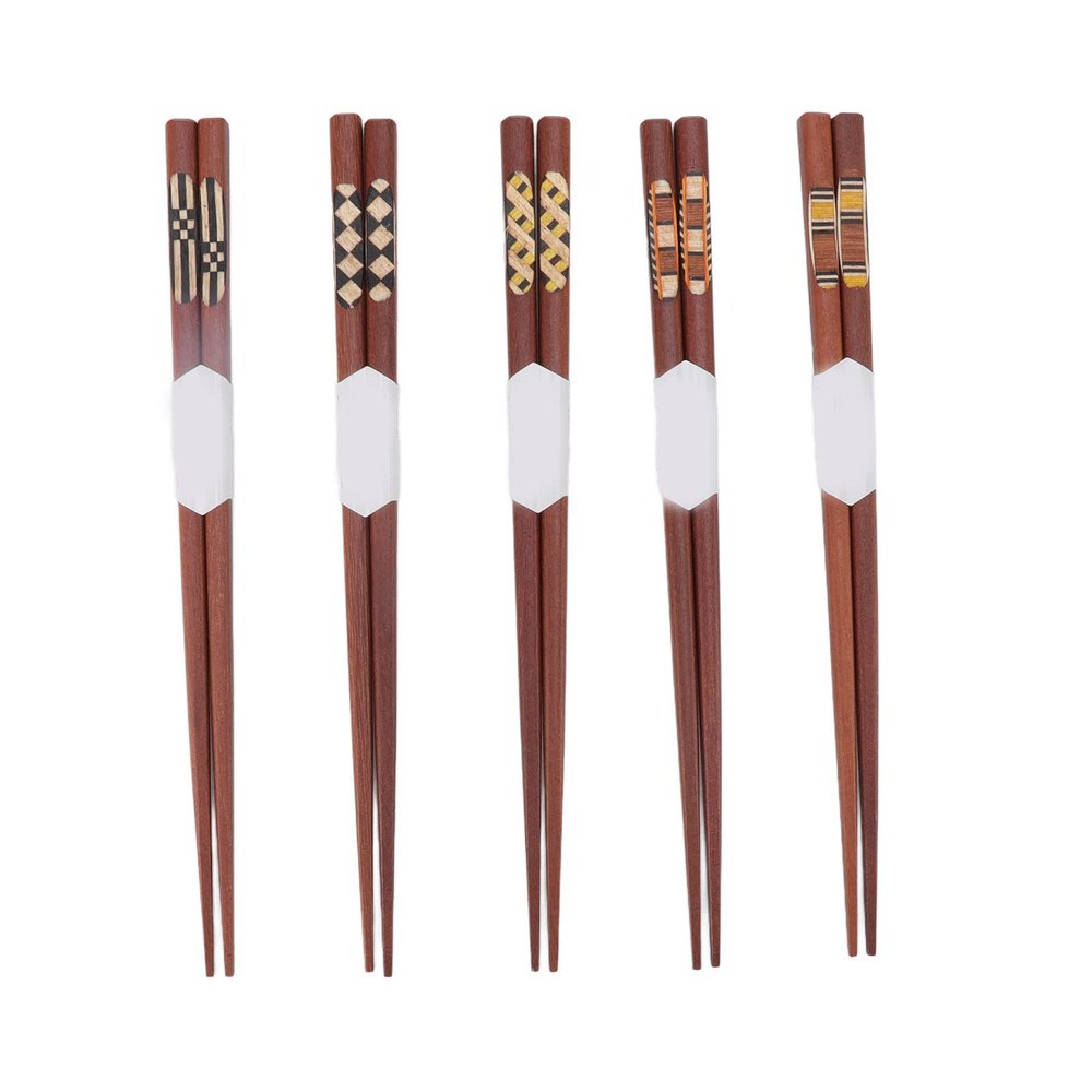 5-Pair Set of Red Sandalwood Chopsticks, Grooved Pattern, and Reusable, Ideal for Cooking and Eating