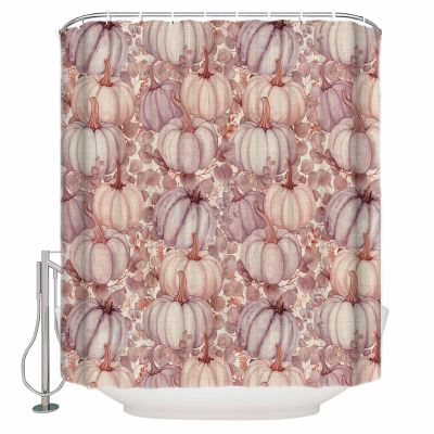 Fall Pink Pumpkins Shower Curtain Set with Hook 66" x 72",Retro Thanksgiving Fall Eucalyptus Washable Cloth Polyester Fabric Shower+Curtain,Waterproof Bath Curtains for Bathroom,Showers,Bathtubs Decor