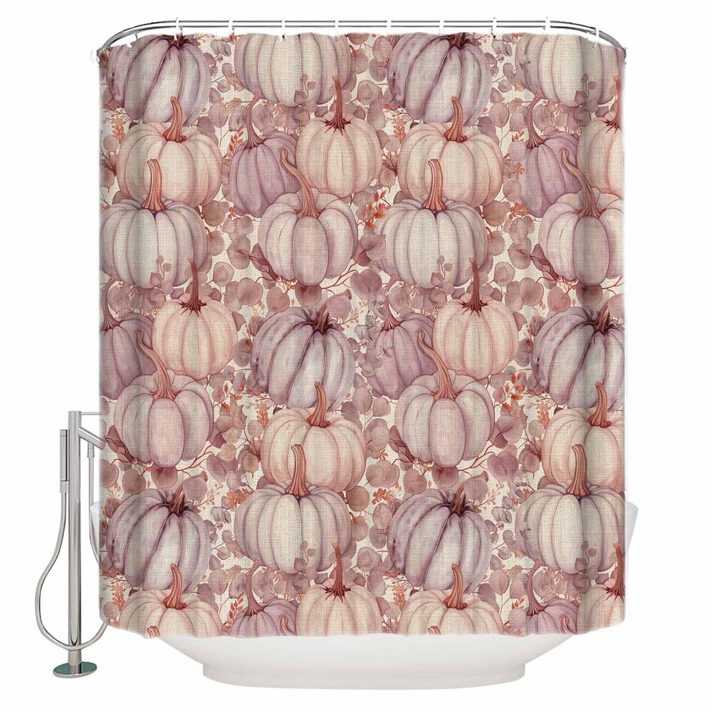 Fall Pink Pumpkins Shower Curtain Set with Hook 66" x 72",Retro Thanksgiving Fall Eucalyptus Washable Cloth Polyester Fabric Shower+Curtain,Waterproof Bath Curtains for Bathroom,Showers,Bathtubs Decor