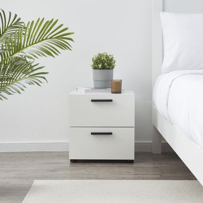 Hearth & Harbor Night Stand, 2-Drawer Bedside Table for Bedroom Storage, Bedroom Essentials, Wooden Nightstand, Living Room Side Table, Wood End Table, Bedroom Furniture - 1 Piece, White