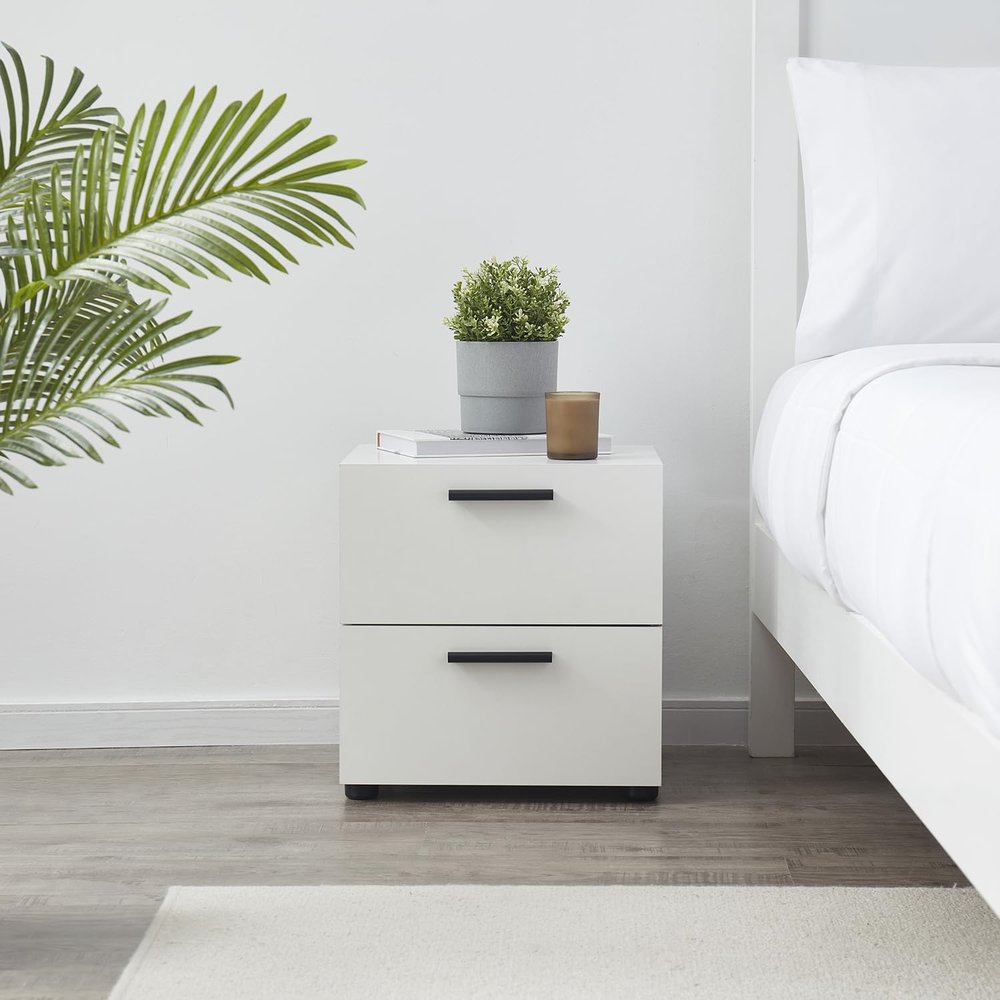 Hearth & Harbor Night Stand, 2-Drawer Bedside Table for Bedroom Storage, Bedroom Essentials, Wooden Nightstand, Living Room Side Table, Wood End Table, Bedroom Furniture - 1 Piece, White