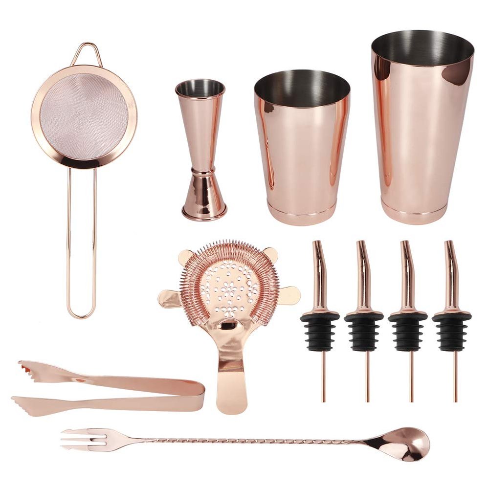 Stainless Steel Set 11 Piece Bartender Tools Kit for Professional and Home Mixology with Jigger Strainer and Mixing Spoon