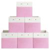 FinishingBo 13 x 13 Inch Fine Linen Storage Bins with HandlesFabric Cube BoxsBasket Organizers for Shelves for Home, Closet Drawers (White/Pink-6 Pack) view 1