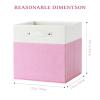FinishingBo 13 x 13 Inch Fine Linen Storage Bins with HandlesFabric Cube BoxsBasket Organizers for Shelves for Home, Closet Drawers (White/Pink-6 Pack) view 3