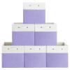 FinishingBo 13 x 13 Inch Fine Linen Storage Bins with HandlesFabric Cube BoxsBasket Organizers for Shelves for Home, Closet Drawers (White/Purple-6 Pack) view 1