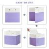 FinishingBo 13 x 13 Inch Fine Linen Storage Bins with HandlesFabric Cube BoxsBasket Organizers for Shelves for Home, Closet Drawers (White/Purple-6 Pack) view 4