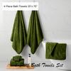 4 Pcs Army Green Cabana Stripe Large Bath Towels 35"x70" Oversized Bath Sheet Soft Breathable Jumbo Bathroom Towels Highly Absorbent Shower Towel Quick Dry Beach Chair Towel Spa Gym Hotel Towel Set view 3