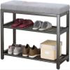 KaBuea Entryway Shoe Bench Storage Bench End of Bed Bench Entryway Shoe Rack Simple Wrought Iron Frame, The Shoe-Changing Stool(Size:100 * 33 * 43cm,Color:Black+Gray) view 1