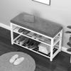 KaBuea Entryway Shoe Bench Storage Bench End of Bed Bench Entryway Shoe Rack Simple Wrought Iron Frame, The Shoe-Changing Stool(Size:100 * 33 * 43cm,Color:Black+Gray) view 4