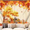 QGHOT Fall Tapestry Wall Hanging Autumn Photo Backdrop Rustic Orange Wood Tapestry Tree Maple Leaf Pumpkin Nature Landscape Country Tapestries for Bedroom Room Thanksgiving Decor (59.1"x51.2") view 1