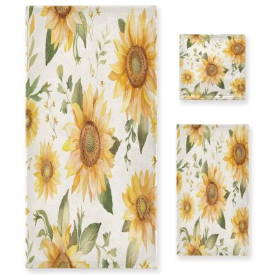 Haskirky Beautiful Sunflower 3 Piece Towel Set,Absorbent Soft Bath Towel Quick Dry Light Weight Hand and Washcloth Set for Gym Bathing Home Shower
