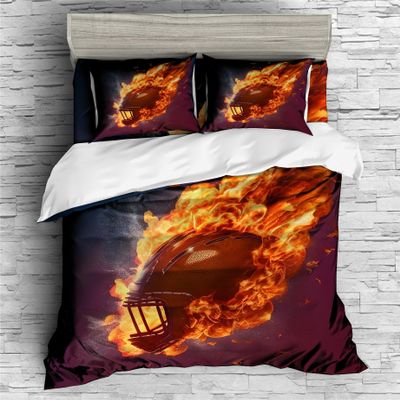 Football Design Duvet Cover Set | Athletic Sports Football Field Touchdown Prints Bedding Set | with Soft Duvet Cover+2 Pillow Shams(3pcs) or Sheet (4pcs) (A,Queen-3PCS)