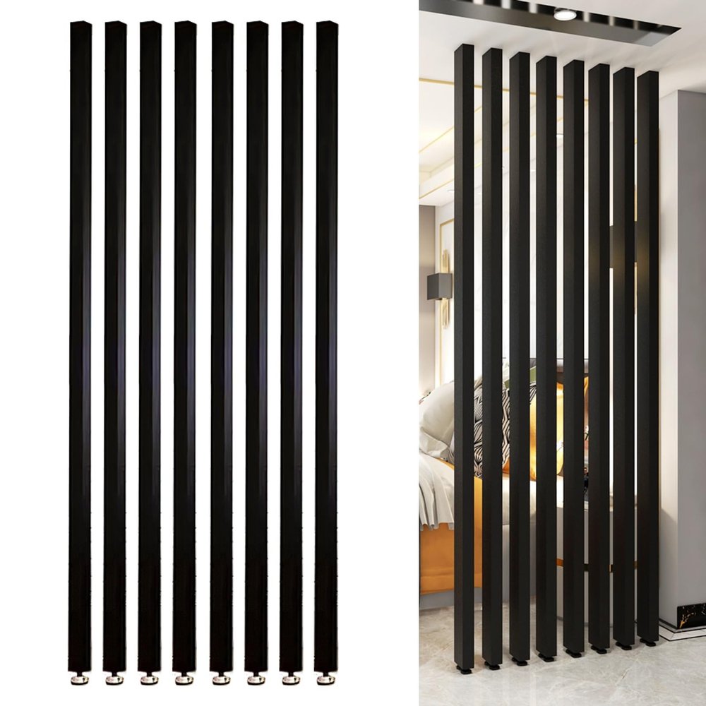 LXLZYXSF 8Pcs Extra Tall Posts Partition Screen Floor to Ceiling Room Divider, Black Metal Modern Simple Living Room Wall Separation, Indoor Home Decor(115cm/3.8ft/45.3" High)