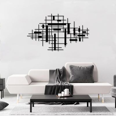 Metal Abstract and Geometric Wall Art, Line Art Decor, Modern Luxury Style - Minimalist Metal Wall for Living Room (Black, 59"x36" | 150x90cm)
