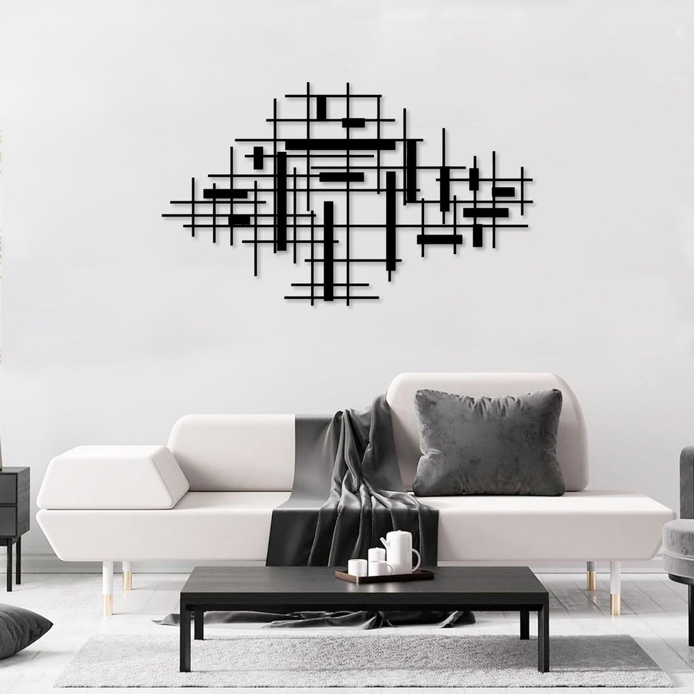 Metal Abstract and Geometric Wall Art, Line Art Decor, Modern Luxury Style - Minimalist Metal Wall for Living Room (Black, 59"x36" | 150x90cm)