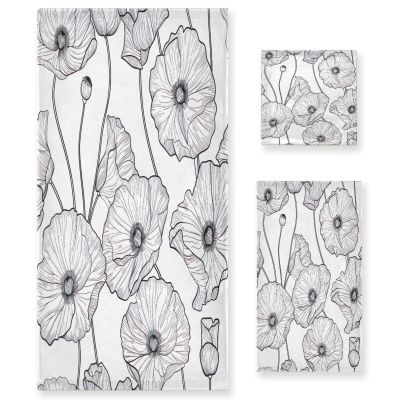 Haskirky Beautiful Flowers 3 Piece Towel Set,Absorbent Soft Bath Towel Quick Dry Light Weight Hand and Washcloth Set for Gym Bathing Home Shower