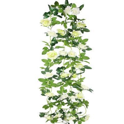 ACRYCS 2 Pcs Artificial Rose Flower Garland Outdoor White 15.8ft Fake Vines Silk Flowers Hanging Rose Ivy Vines for Bedroom Wedding Arch Decor Flower Garland for Backdrop Wall Party Garden Centerpiece