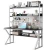 Home Office Computer Desk With Hutch,gaming Desk With Pegboard,large Pc Table Computer Desk With Shelves,study Writing Table Workstation For Home Office,stainless Steel Frame(47.2", White black) view 1