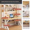 Home Office Computer Desk With Hutch,gaming Desk With Pegboard,large Pc Table Computer Desk With Shelves,study Writing Table Workstation For Home Office,stainless Steel Frame(47.2", White black) view 2