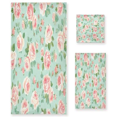 Haskirky Fresh Style Floral Fragments 3 Piece Towel Set,Absorbent Soft Bath Towel Quick Dry Light Weight Hand and Washcloth Set for Gym Bathing Home Shower