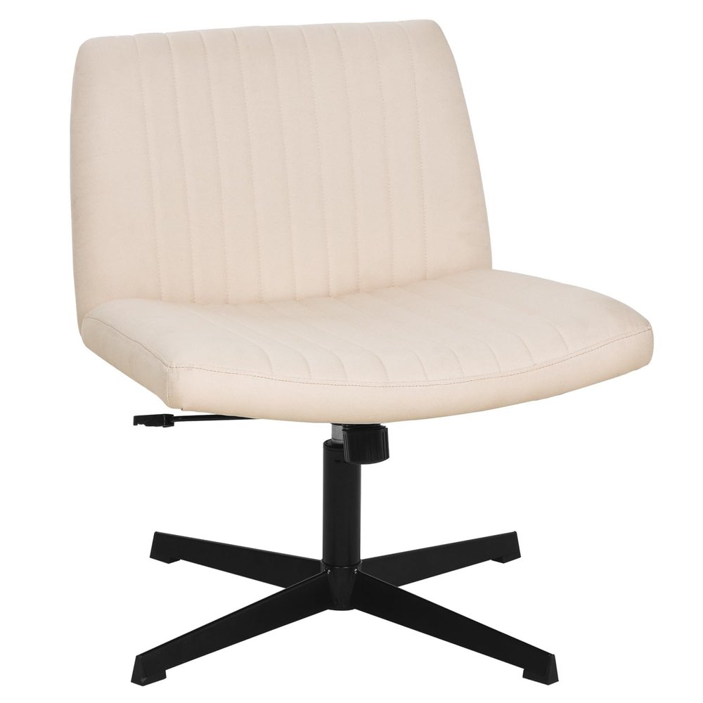 Criss Cross Chair,Stylish and Ergonomic Task Chair for Home Office and Vanity Makeup Room - Low Back, Armless, Cute Design, Sponge Cushion, Height Adjustable (Beige)