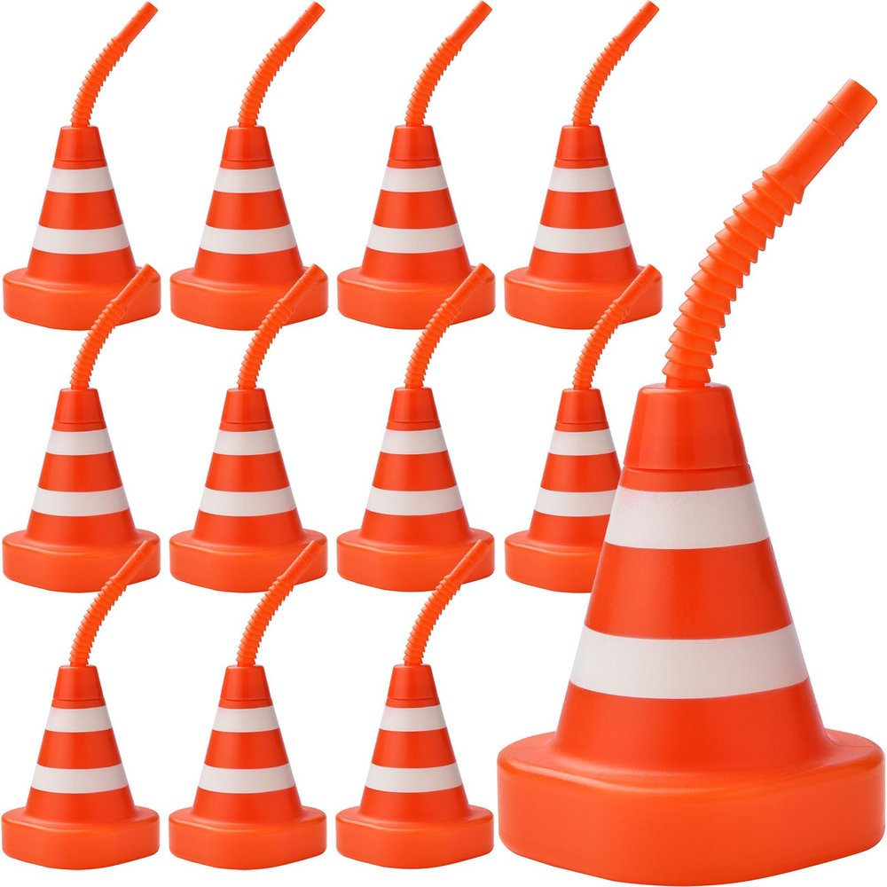 ALINK 12 Pack Construction Cone Cups with Straws, 10 oz Race Car Traffic Cones Party Favor Cups, Construction Traffic Theme Racing Car Hotwheels Birthday Party Supplies