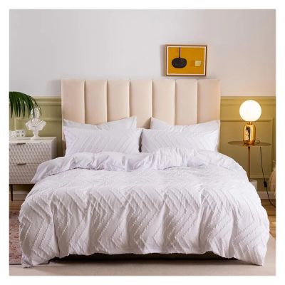 YUSIWOAL Cotton Solid Color Ripple Cut Floral King Size Bedding Set,Bedding Duvet Cover Set(Bianco,Queen)