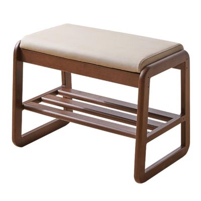 SUZEPER Entrance Shoe Bench with Cushion, 2-Tier Long Wooden Shoe Rack, Mid-Century Modern Storage End of Bed Bench for Hallway Bedroom(L55cm(21.6in), Walnut)
