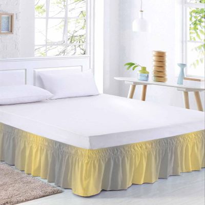 Yellow and Grey Bed Skirt Queen Size 18 Inch Drop,Adjustable & Elastic Wrap Around Bed Skirts Pleated Luxury Dust Ruffles for Twin Full Queen Cal King Base Bed,Gradient Minimalist Ombre Color Pattern