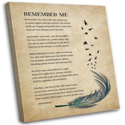 Winduryi Remember Me Poem Wall Art Funeral Poetry Memorial Quote Posters Hallway Decor Ideas Canvas Colouring Painting for Living Room Artwork Prints (16.00''x24.00'',Framed)