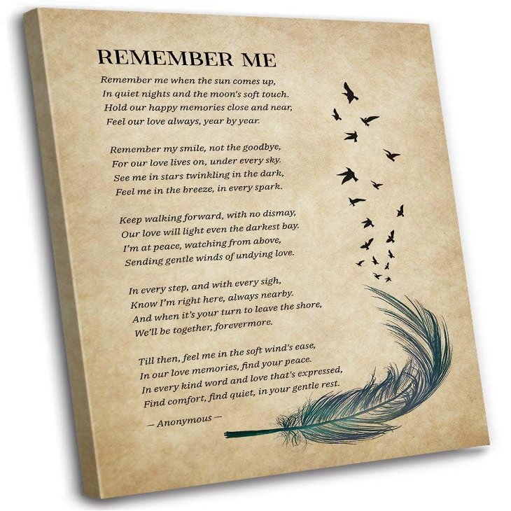 Winduryi Remember Me Poem Wall Art Funeral Poetry Memorial Quote Posters Hallway Decor Ideas Canvas Colouring Painting for Living Room Artwork Prints (16.00''x24.00'',Framed)