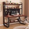 SUZEPER Computer Desk with Bookshelf and Hutch, Spacious Desktop Metal Legs Bookcase,Open Storage Space Writing Study Table for Home Office Desk(35.4x23.6x70in, Teak Black) view 1