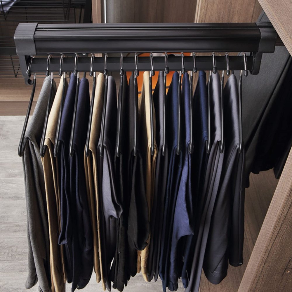 DJFKDYHPE 10-24 Inch Pull-Out Closet Valet Rod Adjustable Wardrobe Clothing Rail Top Mount Wardrobe Hanger Rack, Retractable Clothes Hanger Towel Rail Closet Organizer, 2 Colors(Black,61cm/24in)